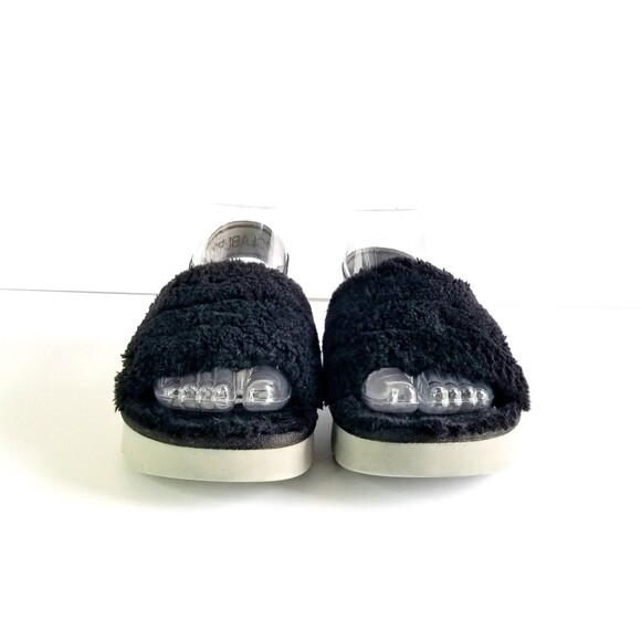 UGG Fluff Yeah Slide Black Slipper Sandal Sz 7 38 Sheepskin Fur Gray Soles - Picture 9 of 14